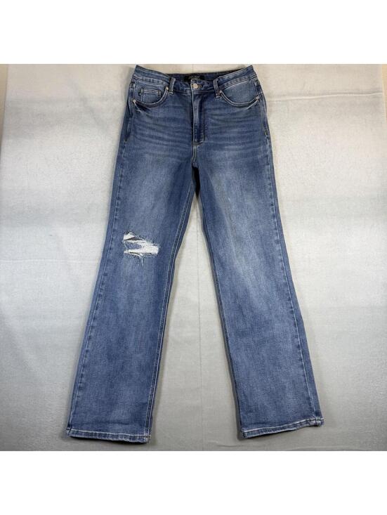 Judy Blue Denim - Judy Blue 90s Straight Jeans Womens 11/30 Blue Medium Wash Distressed Stretch